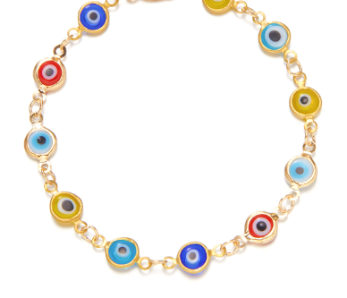 18K Gold Evil Eye Charm Bracelet